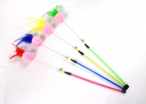 Colorful Feather Cat Toy Rod with Ball