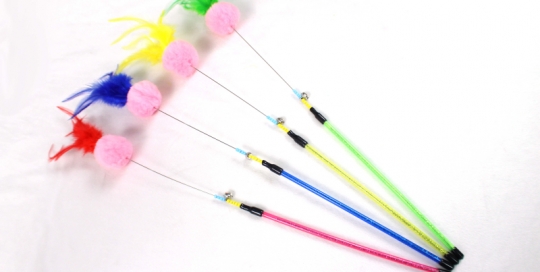 Colorful Feather Cat Toy Rod with Ball