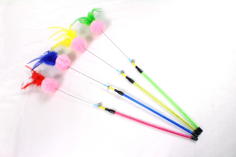 Colorful Feather Cat Toy Rod with Ball