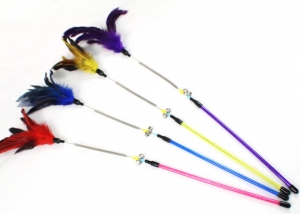 Colored Feather Spring Steel Wire Cat Toys with Bell