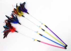 Flexible Steel Wire Pole with Colorful Feathers Funny Cat Teaser