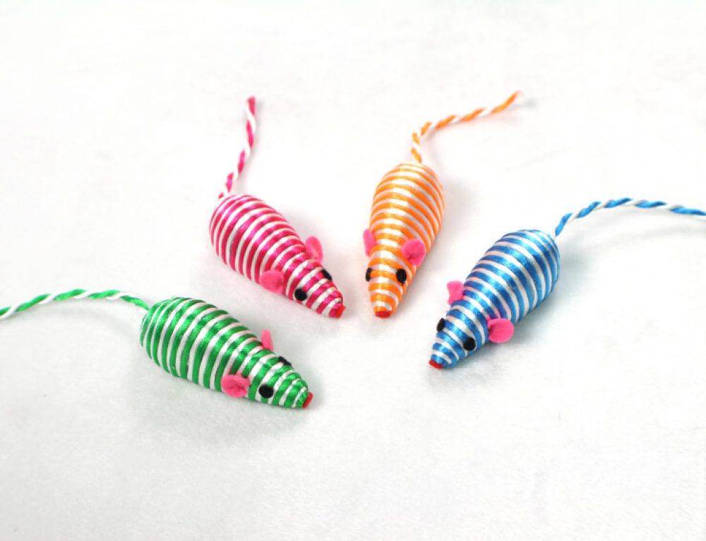 Striped Rope 2'' Cat Toy Mice with Feather inLong