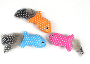 Polka Dot Fish Cat Toy with Feather Tail