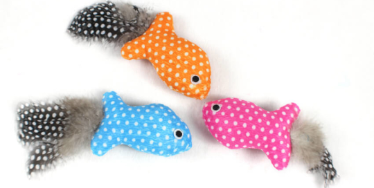 Polka Dot Fish Cat Toy with Feather Tail